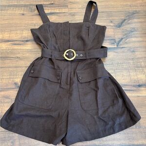 Belle Vere Womens Romper Sz 8 Brown Linen  Belted adjustable straps NWT